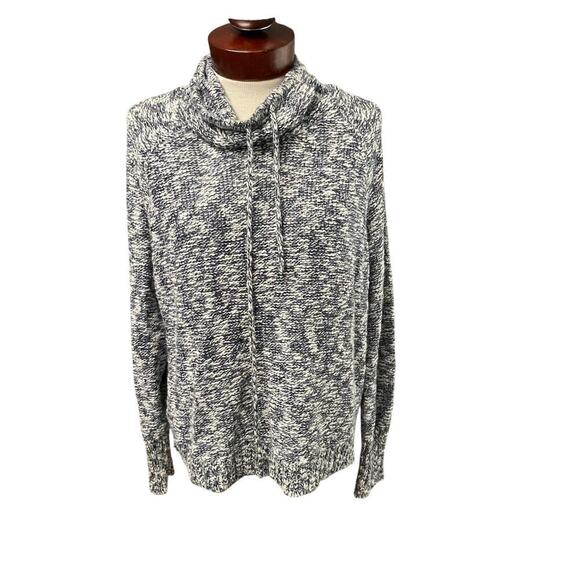 Chaps Petite Blue Marled Yarn Knit Cowl Neck Sweater Size XL Cotton Blend Cozy - Picture 1 of 5